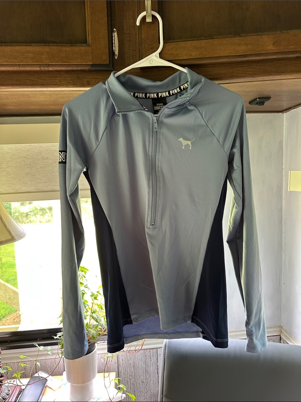 PINK Victoria's Secret Light Blue and Black Half-Zip Performance Jacket